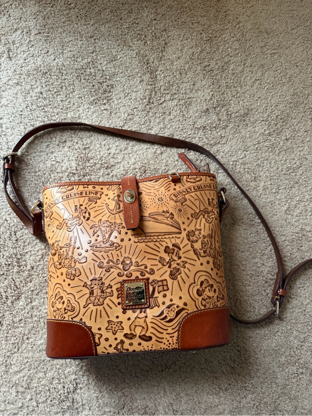 Dooney & Bourke Tan Disney Cruise Embossed Crossbody Purse